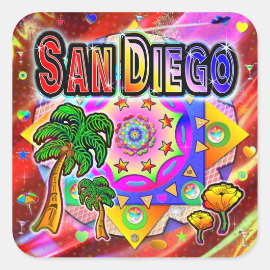 サンディエゴトロピカルフレンズステッカー スクエアシール (正面)