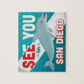 サンディエゴドルフィン – レトロヴィンテージトラベル ジグソーパズル (縦)