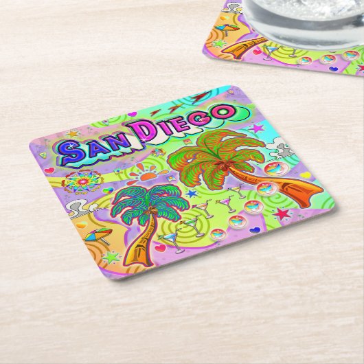 サンディエゴバケーションターゲットコースター スクエアペーパーコースター (アングル)