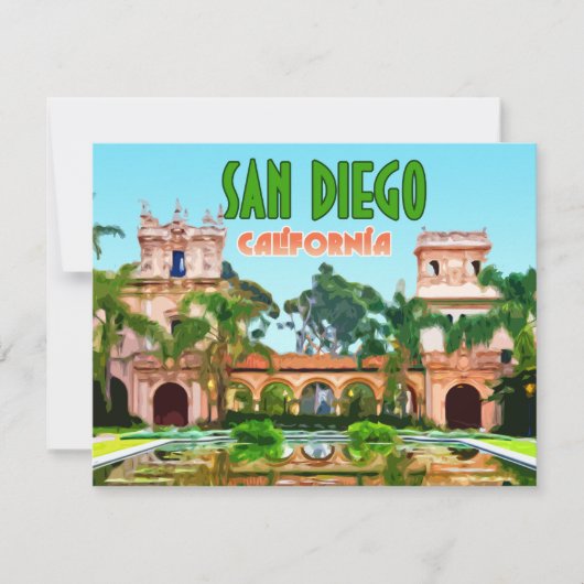 サンディエゴバルボアパークカリフォルニアヴィンテージフラットカード (正面)