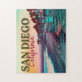 サンディエゴビーチカリフォルニアウォーターカラーサンセット60s ジグソーパズル (縦)