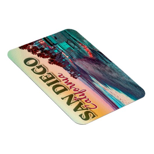 サンディエゴビーチカリフォルニアウォーターカラーサンセット60s マグネット (右側)