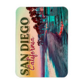 サンディエゴビーチカリフォルニアウォーターカラーサンセット60s マグネット (縦)