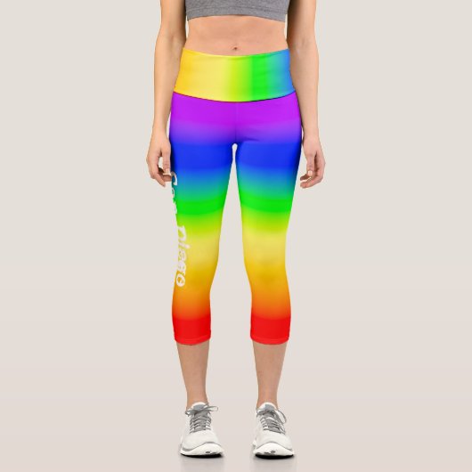 サンディエゴプライドレインボーフラッググラデーションストライプLGBT カプリレギンス (正面)