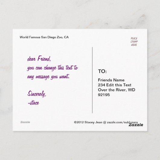 サンディエゴ動物園 ポストカード (裏面)