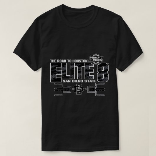 サンディエゴ州アステックスエリート8 2023バスケットボールレッド Tシャツ (デザイン正面)