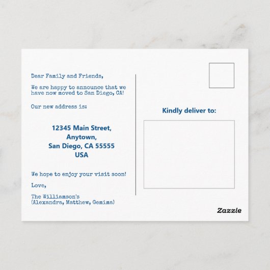 サンディエゴ我々は動き出す発表を移動 ポストカード (裏面)