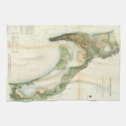 サンディエゴ湾(1857年)のヴィンテージの地図 キッチンタオル (横)