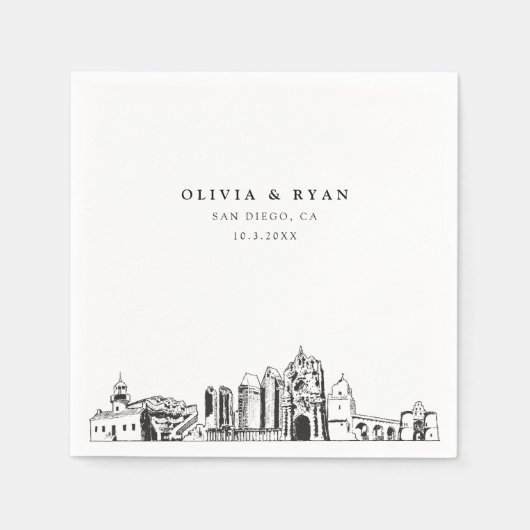 サンディエゴ結婚のミニマル紙 スタンダードカクテルナプキン (正面)