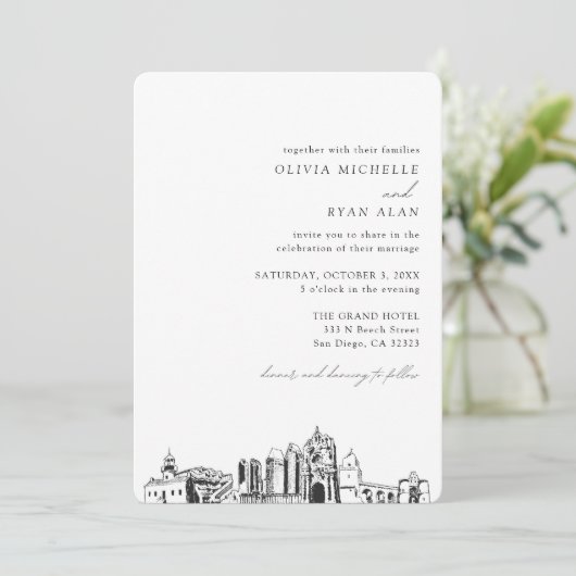 サンディエゴ結婚スエレガントスカイライン招待状 招待状 (スタンド正面)