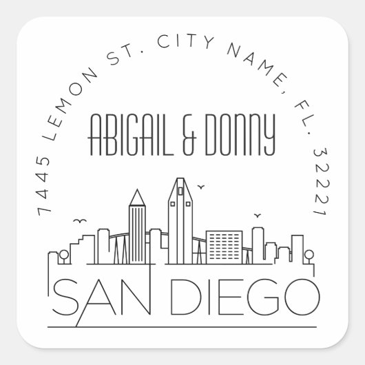 サンディエゴ結婚ズ |事前にアドレス指定された封筒用シール スクエアシール (正面)