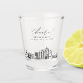 サンディエゴ結婚式の引き出物パーソナライズされた応援 ショットグラス (正面)