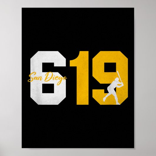 サンディエゴ619ヴィンテージ90s野球選手シルエット ポスター (正面)