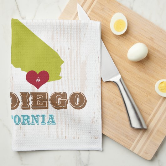 サンディエゴ、カリフォルニアの地図-ところに聴取はです家 キッチンタオル (四つ折り)
