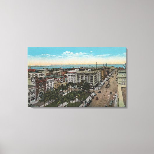 サンディエゴ,カリフォルニア州 – バードズアイビューオブダウンタウン キャンバスプリント (正面)