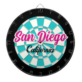 サンディエゴ カリフォルニア州 ホットピンク ターコイズ ホワイト ブラック ダーツボード