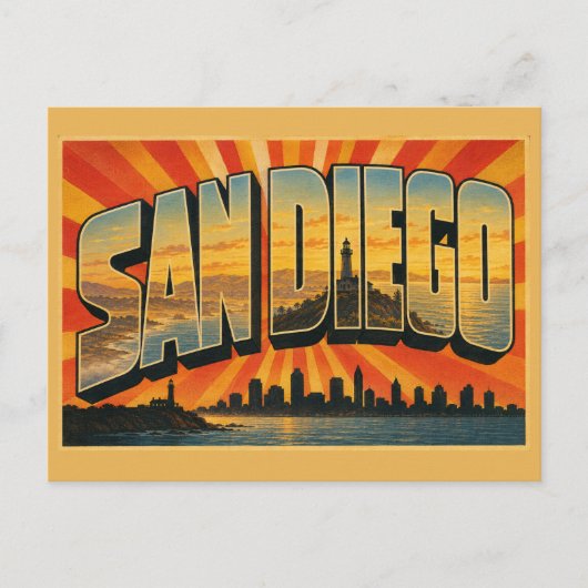 サンディエゴ カリフォルニア州 灯台 海岸 アート ポストカード (正面)