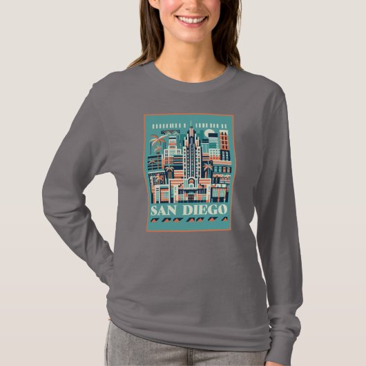 サンディエゴ カリフォルニア アールデコ Tシャツ (正面)