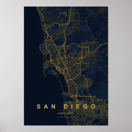 サンディエゴ カリフォルニア スタイリッシュ地図プリント ポスター