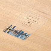 サンディエゴ スカイライン 水彩 結婚式 目的地 アクリル招待状 (レイダウン)