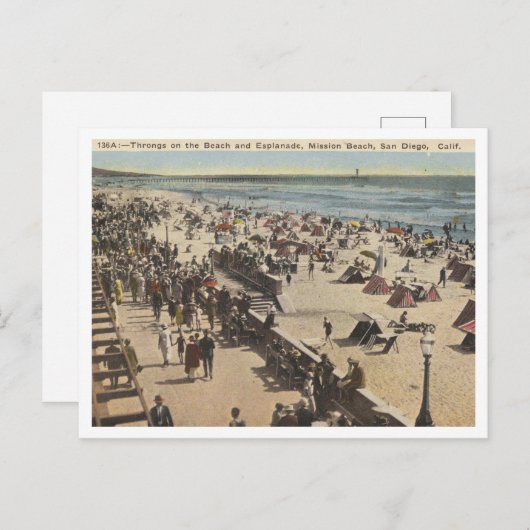 サンディエゴCA、ミッションビーチ1945ヴィンテージ ポストカード (正面/裏面)