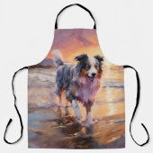 サンディオーストラリアシェパードドッグオンビーチサンセット エプロン (正面)