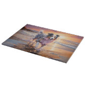 サンディオーストラリアシェパードドッグオンビーチサンセット カッティングボード (角)