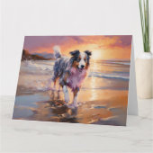 サンディオーストラリアシェパードドッグオンビーチサンセット カード (正面)