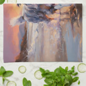 サンディオーストラリアシェパードドッグオンビーチサンセット キッチンタオル (折り畳み)