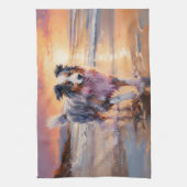 サンディオーストラリアシェパードドッグオンビーチサンセット キッチンタオル (縦)