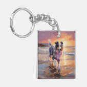 サンディオーストラリアシェパードドッグオンビーチサンセット キーホルダー (正面左)
