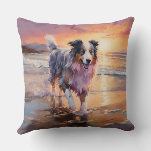 サンディオーストラリアシェパードドッグオンビーチサンセット クッション (裏面)