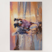 サンディオーストラリアシェパードドッグオンビーチサンセット ジグソーパズル (縦)