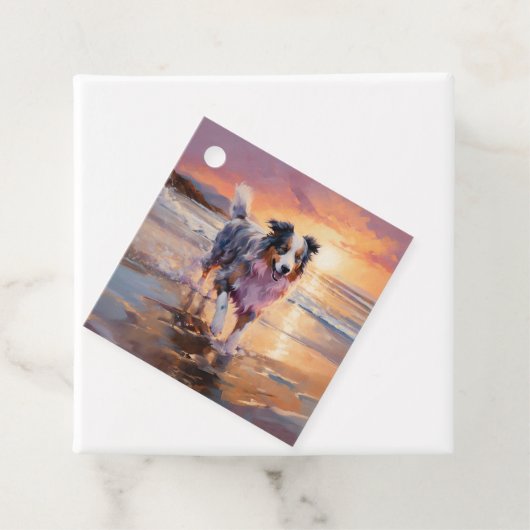 サンディオーストラリアシェパードドッグオンビーチサンセット フェイバータグ (インサイチュ)