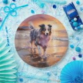 サンディオーストラリアシェパードドッグオンビーチサンセット ペーパープレート (パーティー)