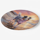 サンディオーストラリアシェパードドッグオンビーチサンセット ペーパープレート (アングル)