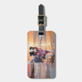 サンディオーストラリアシェパードドッグオンビーチサンセット ラゲッジタグ (正面縦)