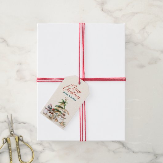 サンディクリスマスツリー雪だるまギャザリング ギフトタグ (より糸付き)