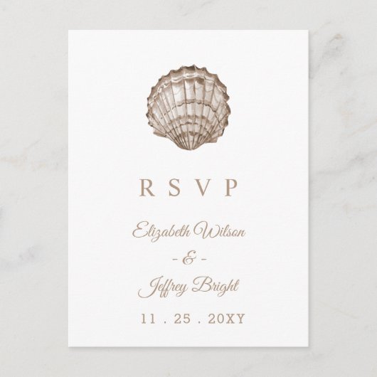 サンディシーシェルズマリン海ビーチ結婚式RSVP インビテーションポストカード (正面)