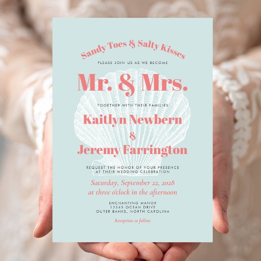 サンディトゥーアクアコーラルシーシェルビーチ結婚式 招待状