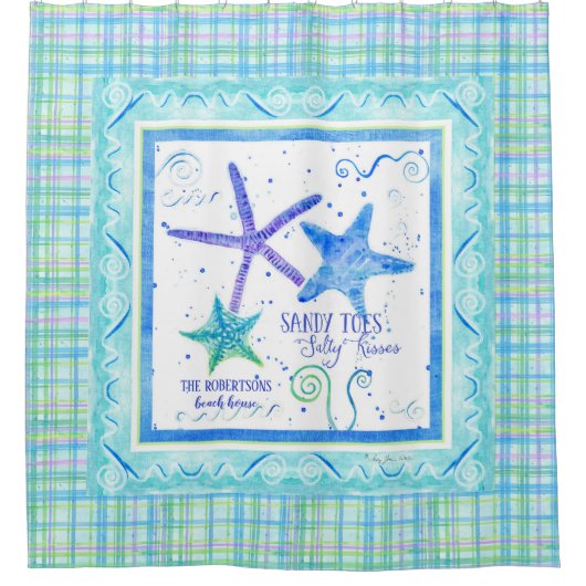 サンディトゥーズサルティキススターフィッシュビーチ海デコール シャワーカーテン (正面)