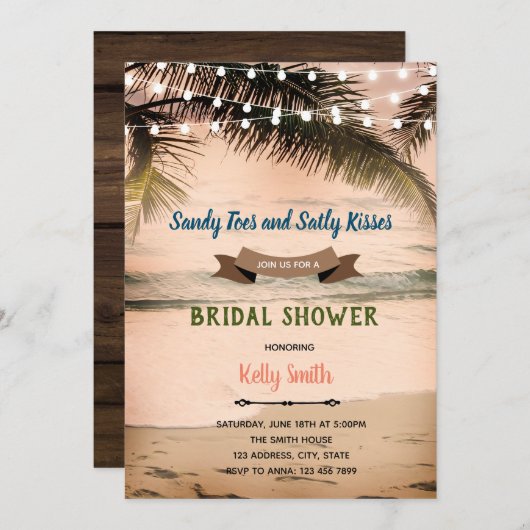 サンディトー塩辛いキスのブライダルシャワー招待 招待状 (正面/裏面)