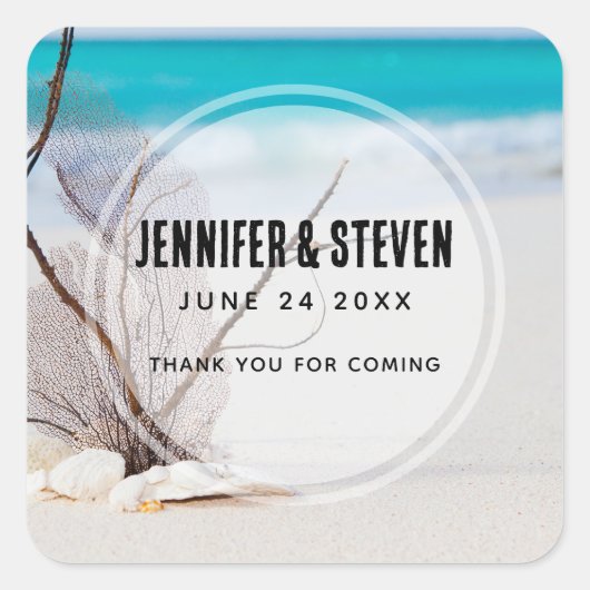 サンディビーチとホワイトシーシェル結婚ズ スクエアシール (正面)