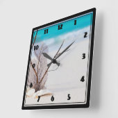 サンディビーチとホワイトシーシェル スクエア壁時計 (傾斜)