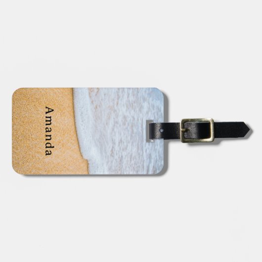 サンディビーチと泡立ちサーフ ラゲッジタグ (正面横)