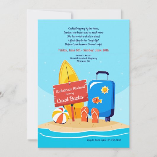 サンディビーチの独身最後の女友達パーティー 招待状 (正面)