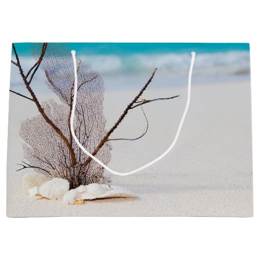 サンディビーチの貝殻の写真 ラージペーパーバッグ (正面)