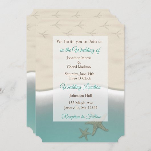 サンディビーチをテーマにしたフォトウェディングの招待 招待状 (正面/裏面)