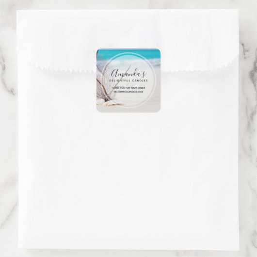 サンディビーチウィズホワイトシーシェルズビジネス スクエアシール (バッグ)