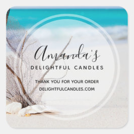 サンディビーチウィズホワイトシーシェルズビジネス スクエアシール